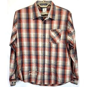 ProJek Raw Men's Sz XL 17-37 Western Earth Tones Plaid Long Sleeve Cotton Shirt